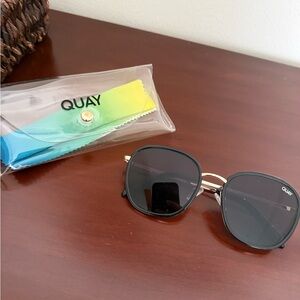 Quay Australia Black and Gold Round Sunglasses
